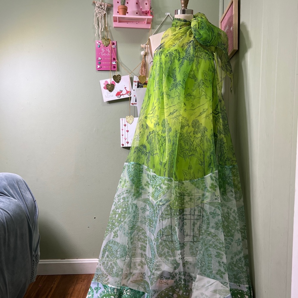 Rare STAUD Neem Printed Georgette Organza Sequined Hem Maxi Dress Unique - Picture 6 of 12